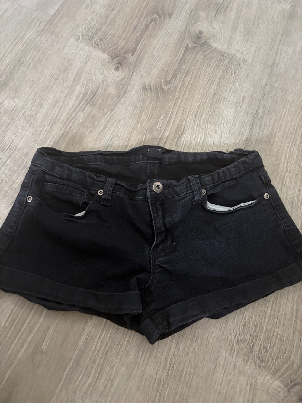 Forever 21 Black Cuffed Denim Jean Shorts